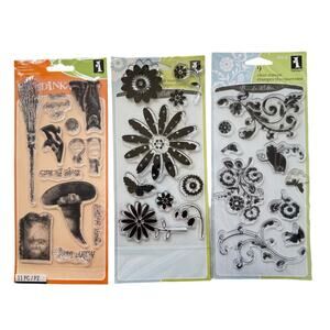 Inkadinkado Set of 3 Clear Acrylic Stamps Stickers Crafting Whimsygoth NEW!